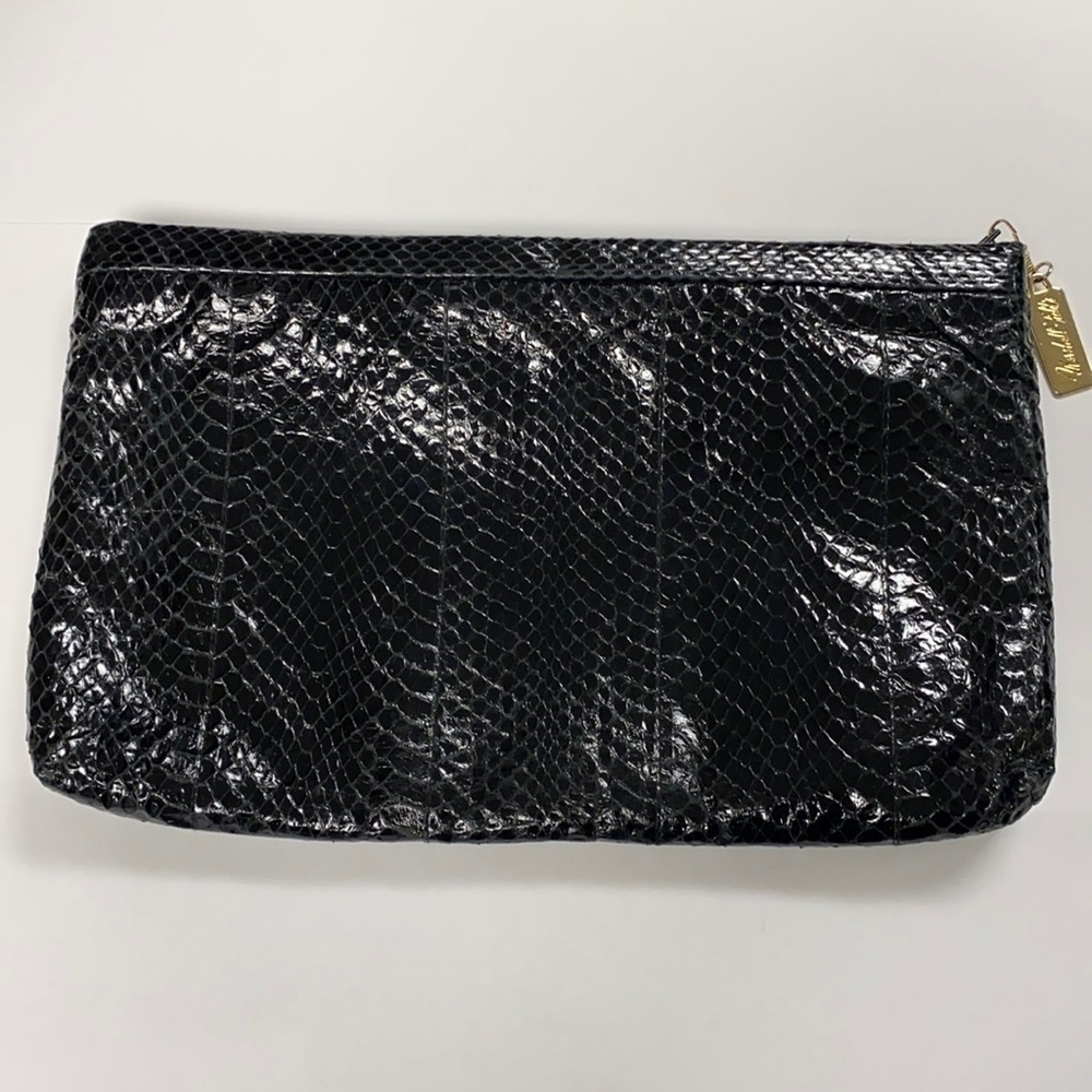 Vintage Marshall Fields Black Snakeskin Zip Clutch
